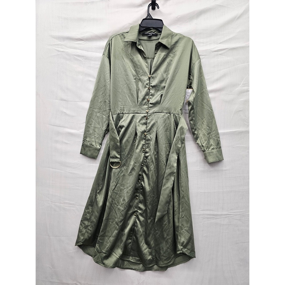 French Connection Womens Long Shirt Dress Olive Polyester Casual Size Medium